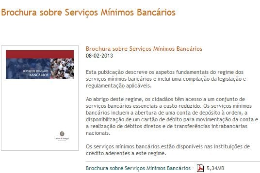 brochura sobre serviços mínimos bancários