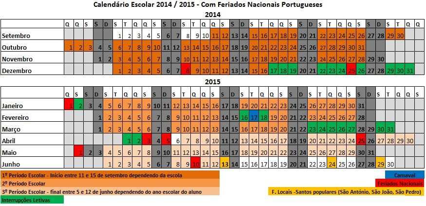 Calendário Escolar 2014-2015 para impressão (Excel)