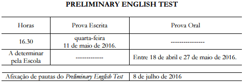 Calendário Exames 2015 2015 - Preliminary English Test