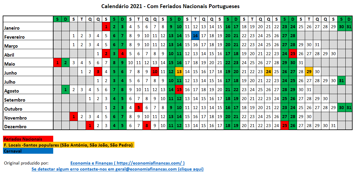 Feriados 2022 Portugal Excel - AriaATR.com