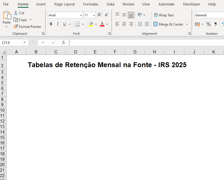 Tabelas de IRS 2025 em Excel